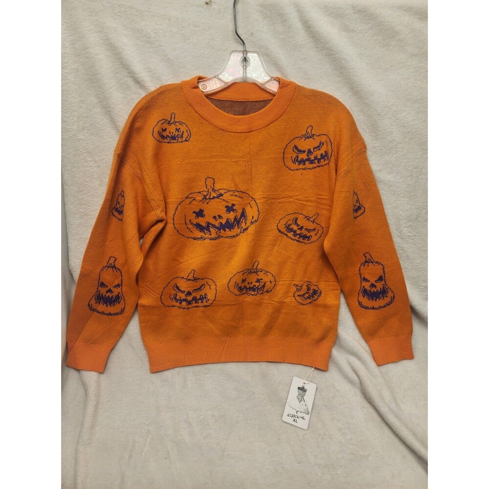 Halloween Pumpkin Sweater Orange Black Jack O Lantern Women S/M? (See Details)